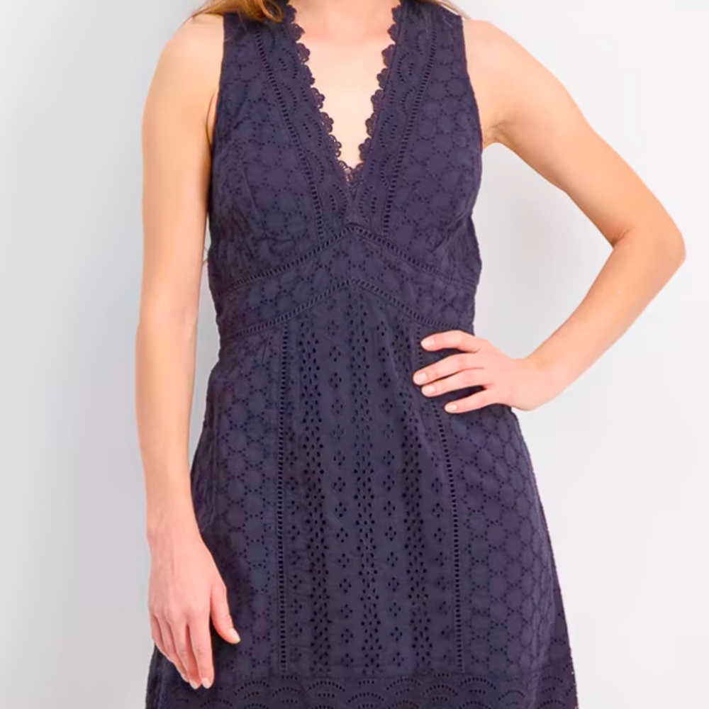 French Connection Women's Plunging Neckline Zahara Eyelet & Lace A-Line Dress